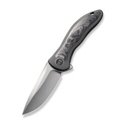 WE Synergy 2v2 Folding Knife Titanium/Shredded Carbon Fiber Handle 20CV Drop Point Plain Edge Bead Blast Finish WE18046CF-1