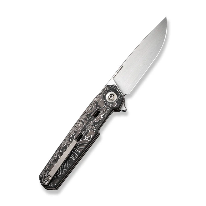 WE Navo Folding Knife Black/White Aluminum Foil Carbon Fiber Handle 20CV Drop Point Plain Edge Hand Rubbed Satin Finish WE22026-6 4 WE Navo Folding Knife Black/White Aluminum Foil Carbon Fiber Handle 20CV Drop Point Plain Edge Hand Rubbed Satin Finish WE22026-6 - Image 2