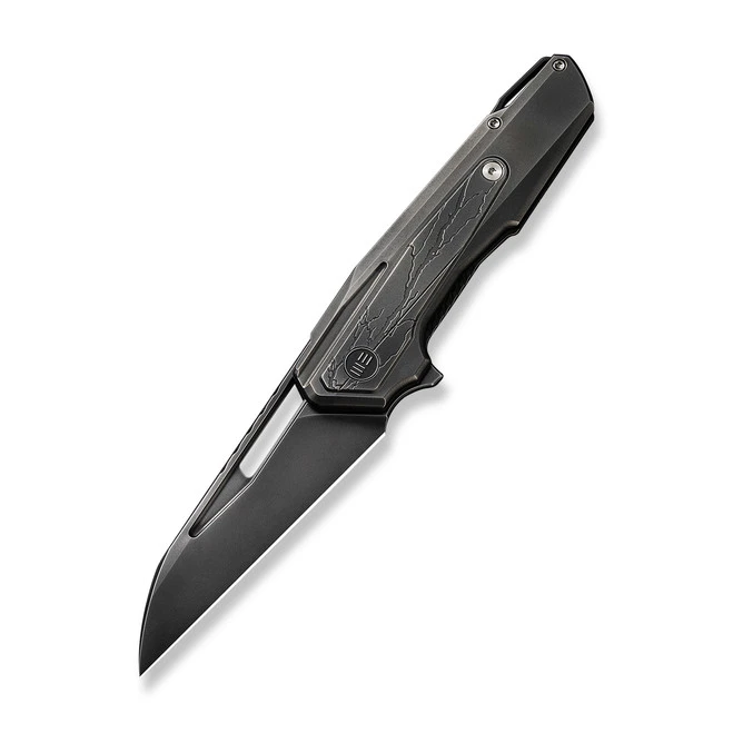 WE Falcaria Folding Knife Polished Gray Titanium Handle 20CV Wharncliffe Plain Edge Polished Gray Finish WE23012B-4 3 WE Falcaria Folding Knife Polished Gray Titanium Handle 20CV Wharncliffe Plain Edge Polished Gray Finish WE23012B-4