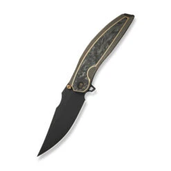 WE Quinseris Folding Knife Bronze Titanium Shredded Carbon Fiber Handle M390 Plain Edge Black Stonewash Finish WE23093-2