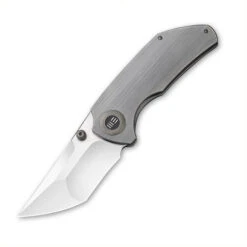 Discontinued WE Knife Thug Folding Knife Gray Titanium Handle 20CV Plain Edge Satin Finish 2103A