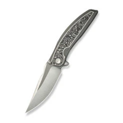 WE Quinseris Folding Knife Gray Titanium Aluminum Foil Carbon Fiber Handle M390 Plain Edge WE23093-3