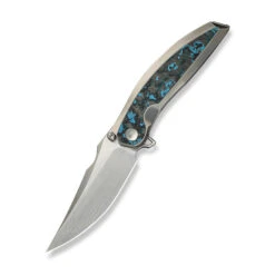 WE Quinseris Folding Knife Polished Beadblast Titanium/Arctic Storm Fat Carbon Fiber Handle M390 Plain Edge Hand Rubbed Satin Finish WE23093-4