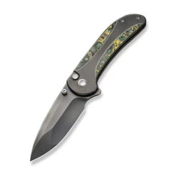 WE Zizzit Folding Knife Gray/Black/Yellow/Green Titanium Toxic Storm Fat Carbon Fiber Handle 20CV Drop Point Plain Edge Polished Gray Finish WE23031-4