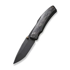 WE Swordfin Folding Knife Black Shredded Carbon Fiber Handle 20CV Tanto Plain Edge Black Stonewash Finish WE23067-2