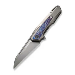 WE Falcaria Folding Knife Polished Bead Blast Flame Titanium Handle 20CV Wharncliffe Plain Edge Polished Bead Blast Finish WE23012B-1