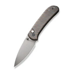 WE Qubit Folding Knife Tiger Stripe Titanium Handle 20CV Drop Point Plain Edge Gray Stonewash Finish WE22030F-4