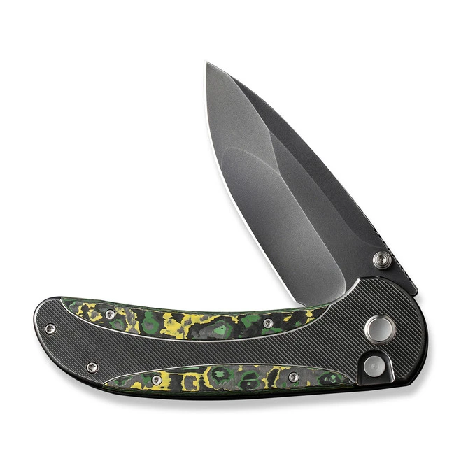 WE Zizzit Folding Knife Gray/Black/Yellow/Green Titanium Toxic Storm Fat Carbon Fiber Handle 20CV Drop Point Plain Edge Polished Gray Finish WE23031-4 5 WE Zizzit Folding Knife Gray/Black/Yellow/Green Titanium Toxic Storm Fat Carbon Fiber Handle 20CV Drop Point Plain Edge Polished Gray Finish WE23031-4 - Image 3