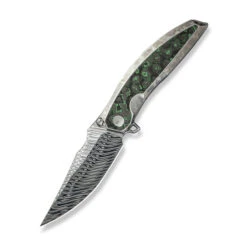 WE Quinseris Folding Knife Crystalized Silver Titanium Handle Jungle Wear Fat Carbon Fiber Handle Damasteel Plain Edge WE23093-DS1