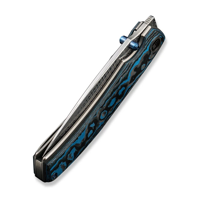 WE Swordfin Folding Knife Black/Blue Arctic Storm Fat Carbon Fiber Handle Damasteel Tanto Plain Edge WE23067-DS1 8 WE Swordfin Folding Knife Black/Blue Arctic Storm Fat Carbon Fiber Handle Damasteel Tanto Plain Edge WE23067-DS1 - Image 6