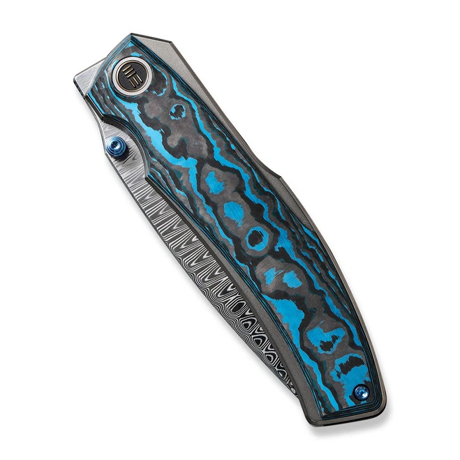 WE Swordfin Folding Knife Black/Blue Arctic Storm Fat Carbon Fiber Handle Damasteel Tanto Plain Edge WE23067-DS1 6 WE Swordfin Folding Knife Black/Blue Arctic Storm Fat Carbon Fiber Handle Damasteel Tanto Plain Edge WE23067-DS1 - Image 4