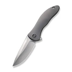 WE Synergy 2v2 Folding Knife Gray Titanium Handle 20CV Drop Point Plain Edge Stonewash Finish WE18046D-1
