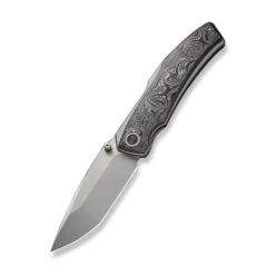 WE Swordfin Folding Knife Black/White Aluminum Foil Carbon Fiber Handle 20CV Tanto Plain Edge Silver Beadblast Finish WE23067-3