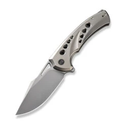 WE Swiftfin Folding Knife Polished Bead Blast/Satin Titanium Handle 20CV Modified Clip Point Plain Edge Polished Bead Blast Finish WE23051-2