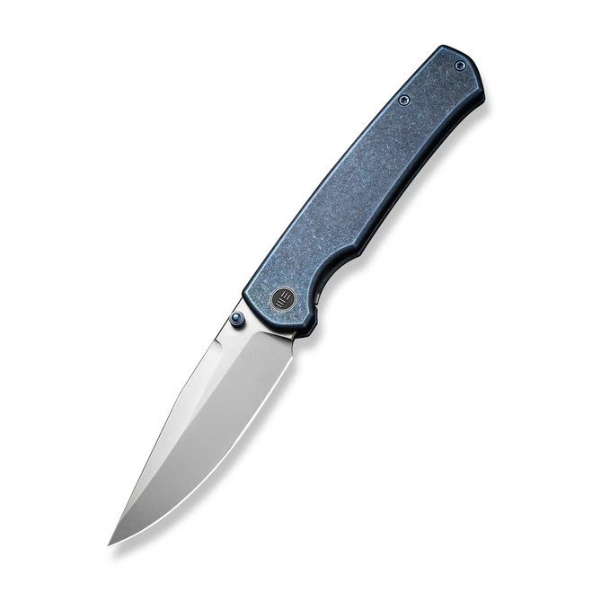 WE Evoke Folding Knife Blue Titanium Handle 20CV Clip Point Plain Edge Silver Bead Blast Finish WE21046-3 3 WE Evoke Folding Knife Blue Titanium Handle 20CV Clip Point Plain Edge Silver Bead Blast Finish WE21046-3