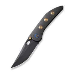 WE Attor Folding Knife Black/Gold Titanium Handle 20CV Modified Persion Plain Edge Black Stonewash Finish WE23037-1