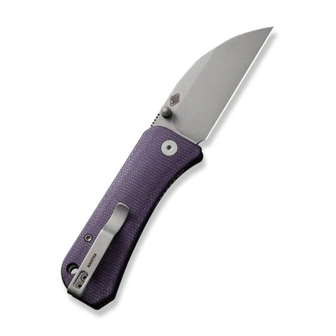 WE Banter Folding Knife Purple Canvas Micarta Handle S35VN Wharncliffe Plain Edge Gray Stonewash Finish WE19068J-2 4 WE Banter Folding Knife Purple Canvas Micarta Handle S35VN Wharncliffe Plain Edge Gray Stonewash Finish WE19068J-2 - Image 2
