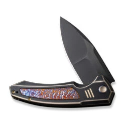 WE Hyperactive Folding Knife Bronze/Black/Flame Titanium Handle Vanax Drop Point Plain Edge Black Stonewash Bevels Black Brushed Flats Finish WE23030-4 -We Knife 4d67e077 e3f0 405e be2e f7c7a91aa510 78568.1704300039