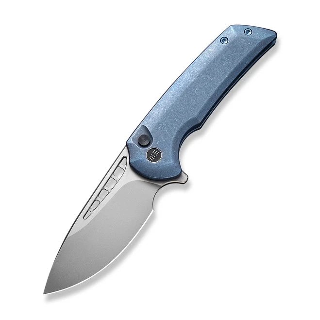 WE Mini Malice Folding Knife Blue Titanium Handle 20CV Drop Point Plain Edge Silver Bead Blast Finish WE054BL-3 3 WE Mini Malice Folding Knife Blue Titanium Handle 20CV Drop Point Plain Edge Silver Bead Blast Finish WE054BL-3