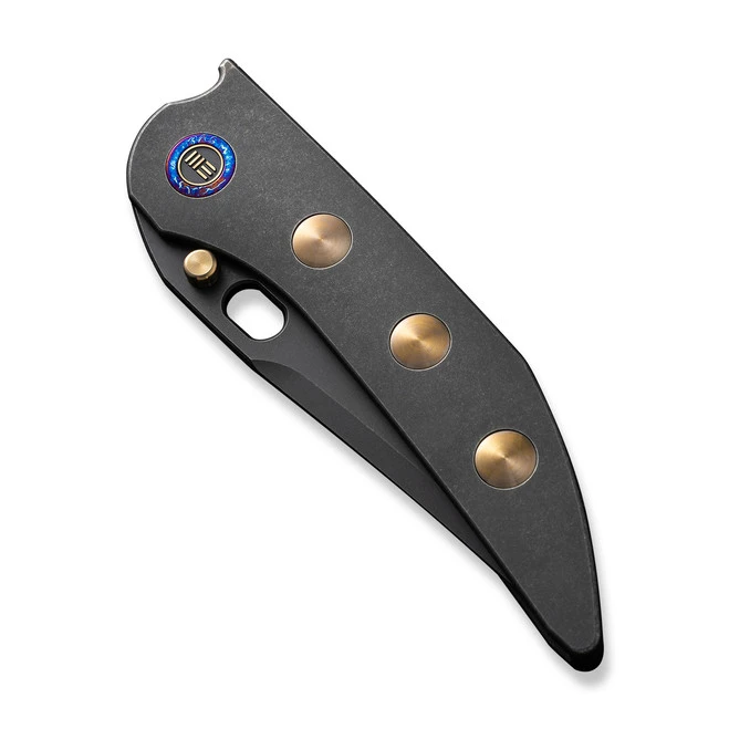 WE Attor Folding Knife Black/Gold Titanium Handle 20CV Modified Persion Plain Edge Black Stonewash Finish WE23037-1 7 WE Attor Folding Knife Black/Gold Titanium Handle 20CV Modified Persion Plain Edge Black Stonewash Finish WE23037-1 - Image 5