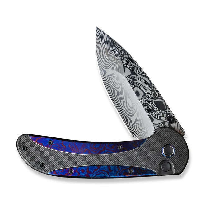 WE Zizzit Folding Knife Black Flamed Titanium/Timascus Handle Damasteel Drop Point Plain Edge WE23031-DS1 5 WE Zizzit Folding Knife Black Flamed Titanium/Timascus Handle Damasteel Drop Point Plain Edge WE23031-DS1 - Image 3