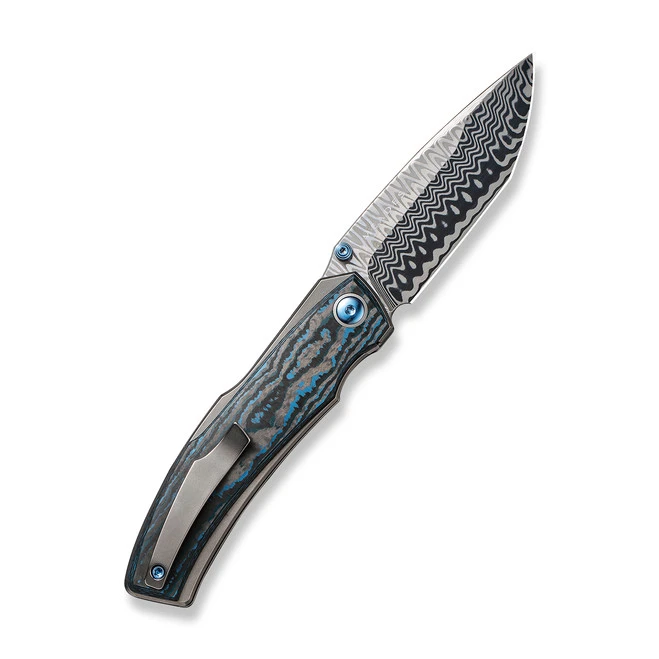 WE Swordfin Folding Knife Black/Blue Arctic Storm Fat Carbon Fiber Handle Damasteel Tanto Plain Edge WE23067-DS1 4 WE Swordfin Folding Knife Black/Blue Arctic Storm Fat Carbon Fiber Handle Damasteel Tanto Plain Edge WE23067-DS1 - Image 2