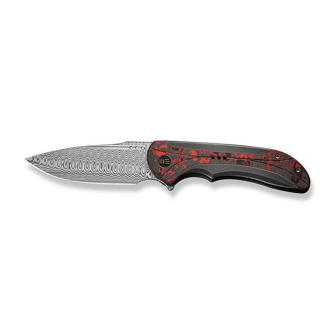 WE Equivik Folding Knife Gray/Red/Black Titanium Lava Flow Carbon Fiber Inlay Handle Damasteel Drop Point Plain Edge WE23020-DS1 10 WE Equivik Folding Knife Gray/Red/Black Titanium Lava Flow Carbon Fiber Inlay Handle Damasteel Drop Point Plain Edge WE23020-DS1 - Image 8
