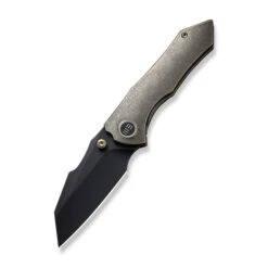 WE High-Fin Folding Knife Bronze Titanium Handle 20CV Plain Black Blade WE22005-2