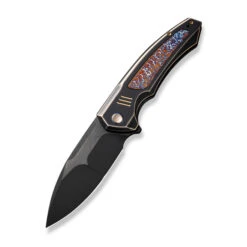 WE Hyperactive Folding Knife Bronze/Black/Flame Titanium Handle Vanax Drop Point Plain Edge Black Stonewash Bevels Black Brushed Flats Finish WE23030-4