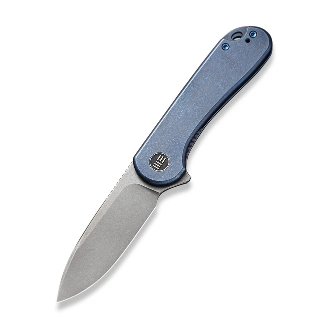 WE Elementum Folding Knife Blue Titanium Handle 20CV Plain Edge Gray Stonewash Finish 18062X-2 3 WE Elementum Folding Knife Blue Titanium Handle 20CV Plain Edge Gray Stonewash Finish 18062X-2
