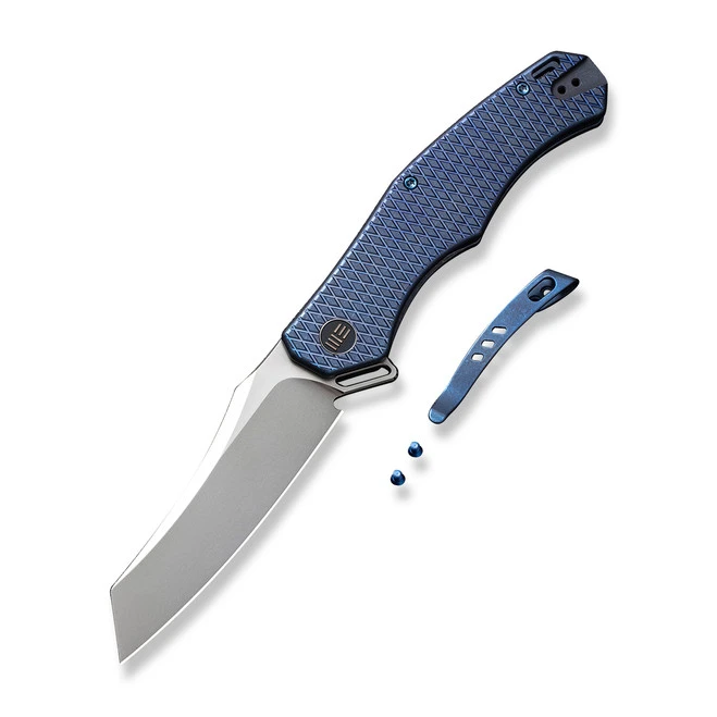 WE RekkeR Folding Knife Blue Titanium Handle 20CV Reverse Tanto Plain Edge Polished Bead Blast Finish WE22010G-4 4 WE RekkeR Folding Knife Blue Titanium Handle 20CV Reverse Tanto Plain Edge Polished Bead Blast Finish WE22010G-4 - Image 2