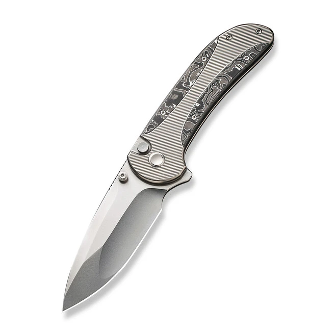WE Zizzit Folding Knife Black/White Titanium/Aluminum Foil Carbon Fiber Handle 20CV Drop Point Plain Edge Black Polished Bead Blast Finish WE23031-2 3 WE Zizzit Folding Knife Black/White Titanium/Aluminum Foil Carbon Fiber Handle 20CV Drop Point Plain Edge Black Polished Bead Blast Finish WE23031-2