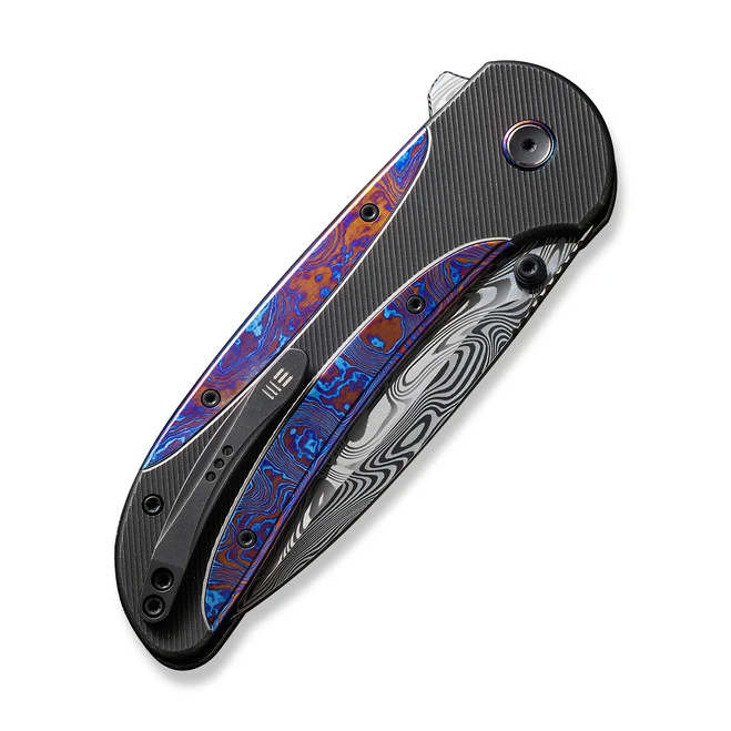 WE Zizzit Folding Knife Black Flamed Titanium/Timascus Handle Damasteel Drop Point Plain Edge WE23031-DS1 7 WE Zizzit Folding Knife Black Flamed Titanium/Timascus Handle Damasteel Drop Point Plain Edge WE23031-DS1 - Image 5