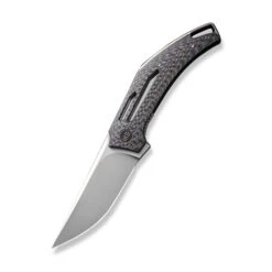 WE Speedliner Folding Knife Black Twill Carbon Fiber Handle 20CV Drop Point Plain Edge Silver Bead Blast Finish WE22045B-1