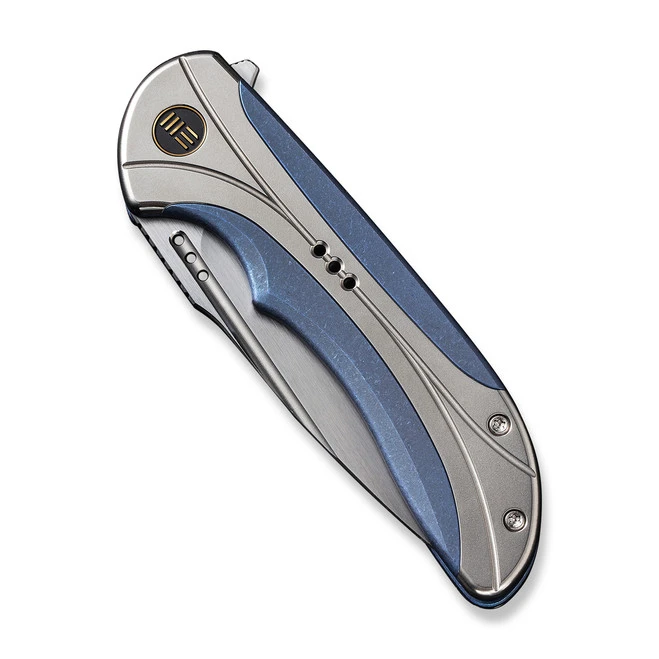 WE Equivik Folding Knife Blue Polished Bead Blast Titanium Handle 20CV Drop Point Plain Edge Hand Rubbed Satin Finish WE23020-3 6 WE Equivik Folding Knife Blue Polished Bead Blast Titanium Handle 20CV Drop Point Plain Edge Hand Rubbed Satin Finish WE23020-3 - Image 4