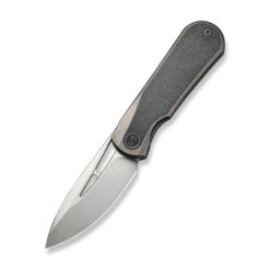 WE Baloo Flipper Folding Knife Gray/Dark Green Titanium/Micarta Inlay Handle 20CV Drop Point Plain Edge Silver Bead Blast Finish WE21033-4