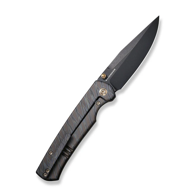 WE Evoke Folding Knife Tiger Striped Pattern Flamed Titanium Handle 20CV Clip Point Plain Edge Black Stonewash Finish WE21046-4 4 WE Evoke Folding Knife Tiger Striped Pattern Flamed Titanium Handle 20CV Clip Point Plain Edge Black Stonewash Finish WE21046-4 - Image 2