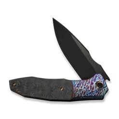 WE Archeozoic Folding Knife Flame Titanium/Rose Carbon Fiber Handle M390 Black Finish WE23091-3 -We Knife Clipping Path Archeozoic WE23091 3 3 68900.1724530847
