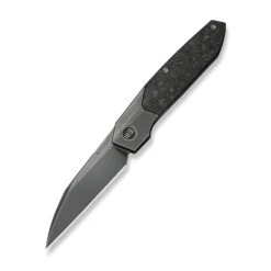 WE Brr15 Folding Knife Gray Titanium/Shredded Carbon Fiber Handle M390 Plain Edge Polished Grey Finish WE24007-3