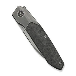 WE Brr15 Folding Knife Gray Titanium/Shredded Carbon Fiber Handle M390 Plain Edge Polished Grey Finish WE24007-3 -We Knife Clipping Path Brr15 WE24007 3 4 60191.1746804645