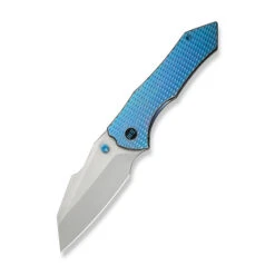 WE High-Fin XL Folding Knife Diamond Blue Titanium Handle 20CV Plain Edge Stonewash Finish WE24010-2