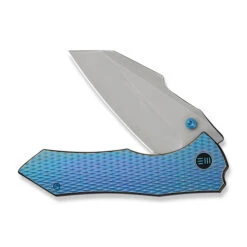 WE High-Fin XL Folding Knife Diamond Blue Titanium Handle 20CV Plain Edge Stonewash Finish WE24010-2 -We Knife Clipping Path High Fin XL WE24010 2 3 96394.1732219761