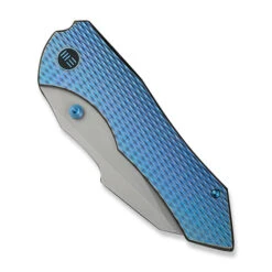 WE High-Fin XL Folding Knife Diamond Blue Titanium Handle 20CV Plain Edge Stonewash Finish WE24010-2 -We Knife Clipping Path High Fin XL WE24010 2 4 33851.1732219761