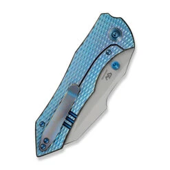 WE High-Fin XL Folding Knife Diamond Blue Titanium Handle 20CV Plain Edge Stonewash Finish WE24010-2 -We Knife Clipping Path High Fin XL WE24010 2 5 75950.1732219761