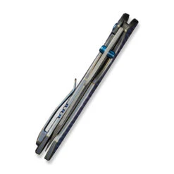 WE High-Fin XL Folding Knife Diamond Blue Titanium Handle 20CV Plain Edge Stonewash Finish WE24010-2 -We Knife Clipping Path High Fin XL WE24010 2 6 25853.1732219761