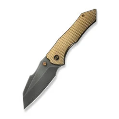WE High-Fin XL Folding Knife Diamond Golden Polish Titanium Handle 20CV Plain Edge Polsihed Gray Finish WE24010-3