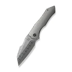 WE High-Fin XL Folding Knife Diamond Satin Titanium Handle Damasteel Plain Edge WE24010-DS1