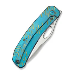 WE Inmate Folding Knife Blue/Golden Raindrop Titanium Handle 20CV Plain Edge Satin Finish WE23096B-3 -We Knife Clipping Path Inmate WE23096B 3 5 82244.1749232139