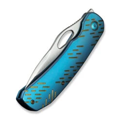 WE Inmate Folding Knife Blue/Golden Raindrop Titanium Handle 20CV Plain Edge Satin Finish WE23096B-3 -We Knife Clipping Path Inmate WE23096B 3 6 49908.1749232140