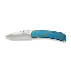 WE Inmate Folding Knife Blue/Golden Raindrop Titanium Handle 20CV Plain Edge Satin Finish WE23096B-3 -We Knife Clipping Path Inmate WE23096B 3 8 80958.1749232139